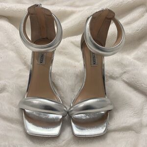 Steve Madden Silver Stiletto Heels with Ankle Strap